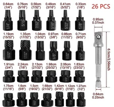 26Pc Screw Extractor Set Hex Head Multi-Spline Damaged Bolt Nut Remover Tool Kit