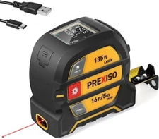 PREXISO 2-in-1 Laser Tape Measure 135Ft Rechargeable Laser & 16Ft Measuring Tape