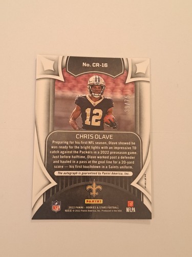 2022 Rookie And Stars Chris Olave Auto #/75 Rookie Crusade Prizm In Toploader - Picture 2 of 5