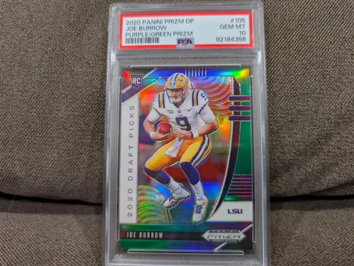 2020 PRIZM JOE BURROW GREEN PURPLE REFRACTOR #/199 ROOKIE RC PSA 10 LSU BENGALS
