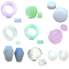 PAIR Opalite Tunnels Double Flare Plugs Earlets Gauges Opalescent Stone