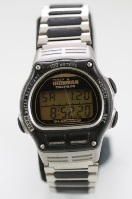 Timex Ironman Uhr Herren Grau Kunststoff Schwarz Licht Alarm Chrono Datum 100m
