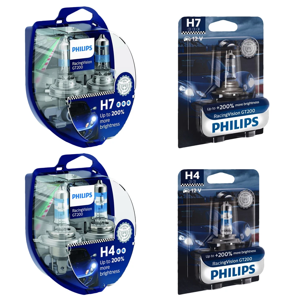 Philips RacingVision GT200 H4 H7 Halogen bis zu 200% mehr Licht Glühbirnen 12V - Bild 1 von 1