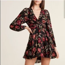 A.L.C. Annette Silk Floral Mini Dress V Plunge Long Sleeve Flowy Women's Size 2