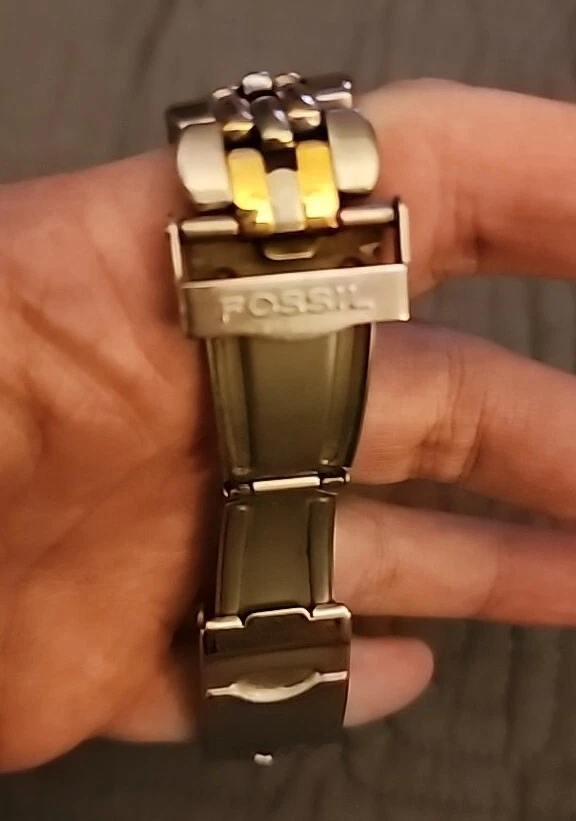 Fossil Blue Two Tone Stainless Gold Triple Day Date Watch/ Band BQ  