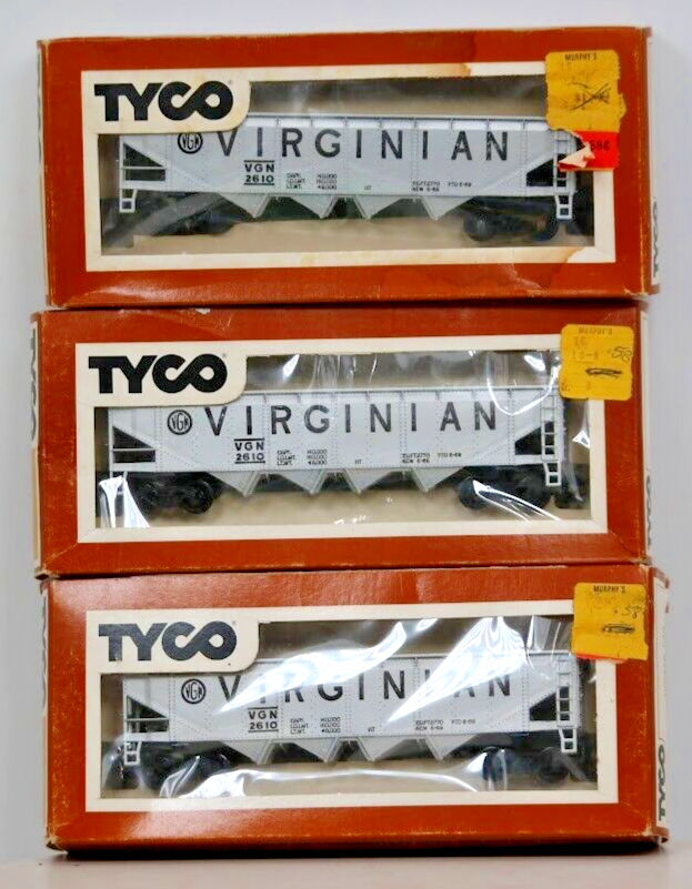 Tyco HO Scale Virginian 4-Bay Open Hopper Freight Train Set of 3 Silver Models