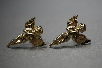 10K massives Gelbgold Diamantschliff 0,75'' betender Engel Ohrstecker.