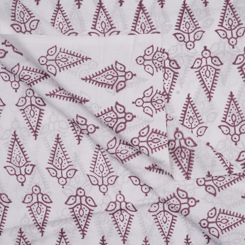 Indian 1 Yard Hand Block Brown Floral Print 100% Cotton Dressmaking Craft Fabric - Picture 5 of 7