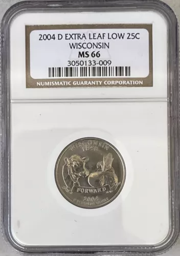 2004-D 25C Wisconsin State Extra LEAF LOW Washington Quarter NGC MS66 Coin 133