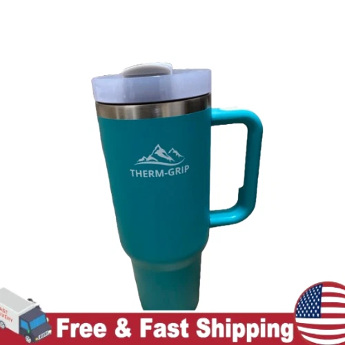 Vidrio térmico Therm-Grip 40 oz con mango y pajita - verde oliva Foto 2 de 4