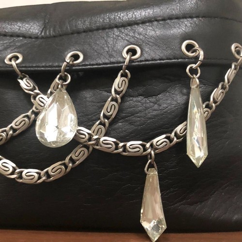 Jean Paul Gaultier Handbag Black Leather Chain Crystal Detail Vintage Used F/S - Picture 12 of 12