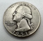 1953 San Francisco Mint Washington Quarter Dollar 90% Silver 25c Coin Mint S B21