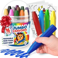 16pc Jumbo Crayons for Toddlers 1-3  Non-Toxic Washable Art Supplies Heavy Duty