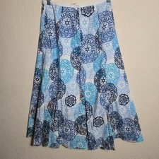 Talbots Petites A-Line Skirt 2P Blue White Mandala Geometric Cotton Boho Midi