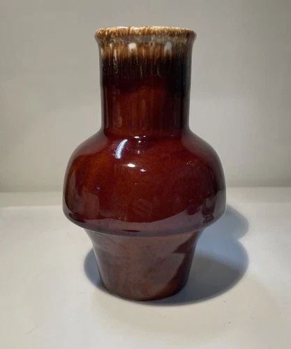 1960's Hull U.S.A. Brown Drip Glaze Pottery Crestone Carafe Decanter No Lid