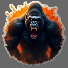 Gorilla Sticker Vinyl Decal Angry Roaring Ape Fiery Splash Background