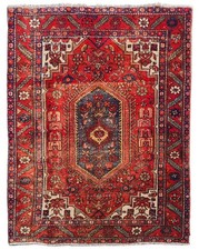 Amazing Hand Knotted Vintage Tribal Hareez Wool Area Rug 4.11 x 3.5 Ft