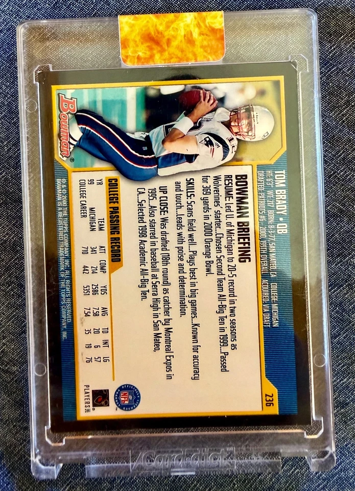 TOM BRADY ROOKIE 2000 TOPPS BOWMAN FOOTBALL ROOKIE NEW ENGLAND PATRIOTS #236 RC - Image 2 of 4