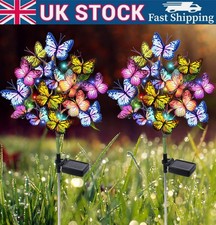 2Pcs Solar Butterflies Flower Lights Outdoor Garden Stake LED Pathway Lawn Decor