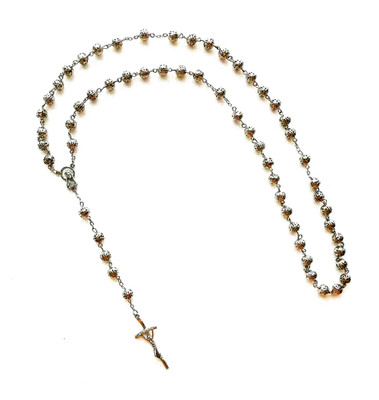 Hollow Rosebud Beads Rosary with Papal Crucifix