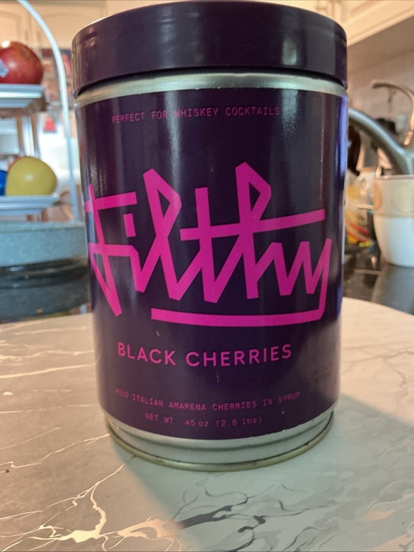 Filthy Black Amarena Cocktail Cherries, 45 Oz Tin, Best By 23/02/2025