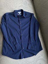 Calvin Klein The Stretch Cotton Shirt Slim Fit Size Large Blue