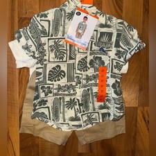Tommy Bahama kids 3 piece short set Hawaiian casual size 2T khaki NWT