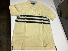 CLASSIC TOMMY HILFIGER RUGBY SHIRT PREPPY YELLOW BLUE STRIPES SHORT SLEEVE LARGE