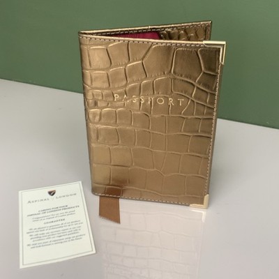 Designer Aspinal London Gold Krokoleder Reisepassetui Brandneu UVP 85 