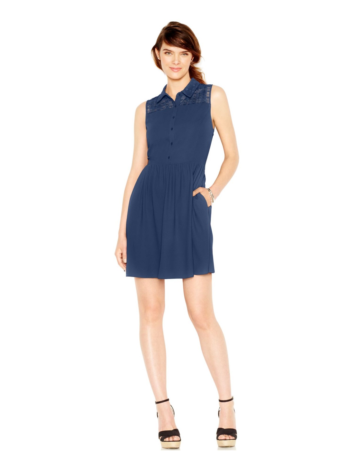 MAISON JULES Womens Blue Sleeveless Above The Knee Fit + Flare Dress Size: 2XS