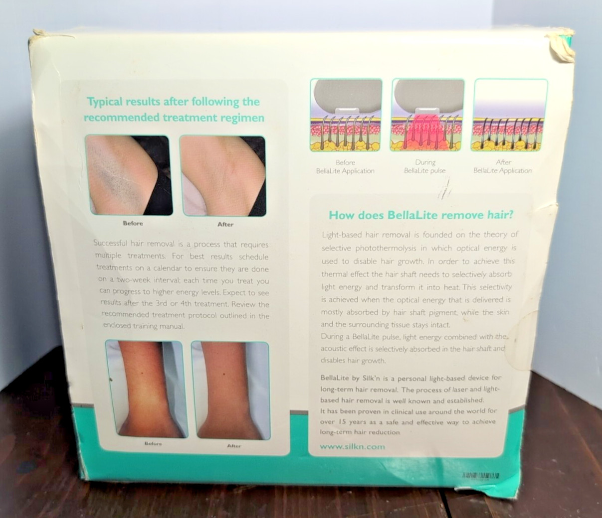 BellaLite by Silk'n At Home Light Hair Removal Kit With 2 Lamps Instructions Box