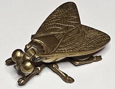 Vintage 4” Brass Fly Match Holder Striker Trinket Box Hinged Wing Lid India LR