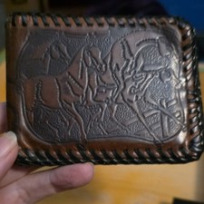 Brown Black Embossed Horse Bifold Wallet for Men Handmade Western Design