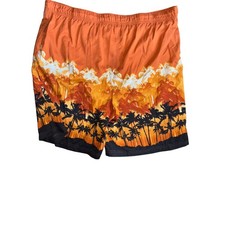 Croft  Barrow Mens Swim Trunks Size Large Orange Palm Tree Print Elastic Waist