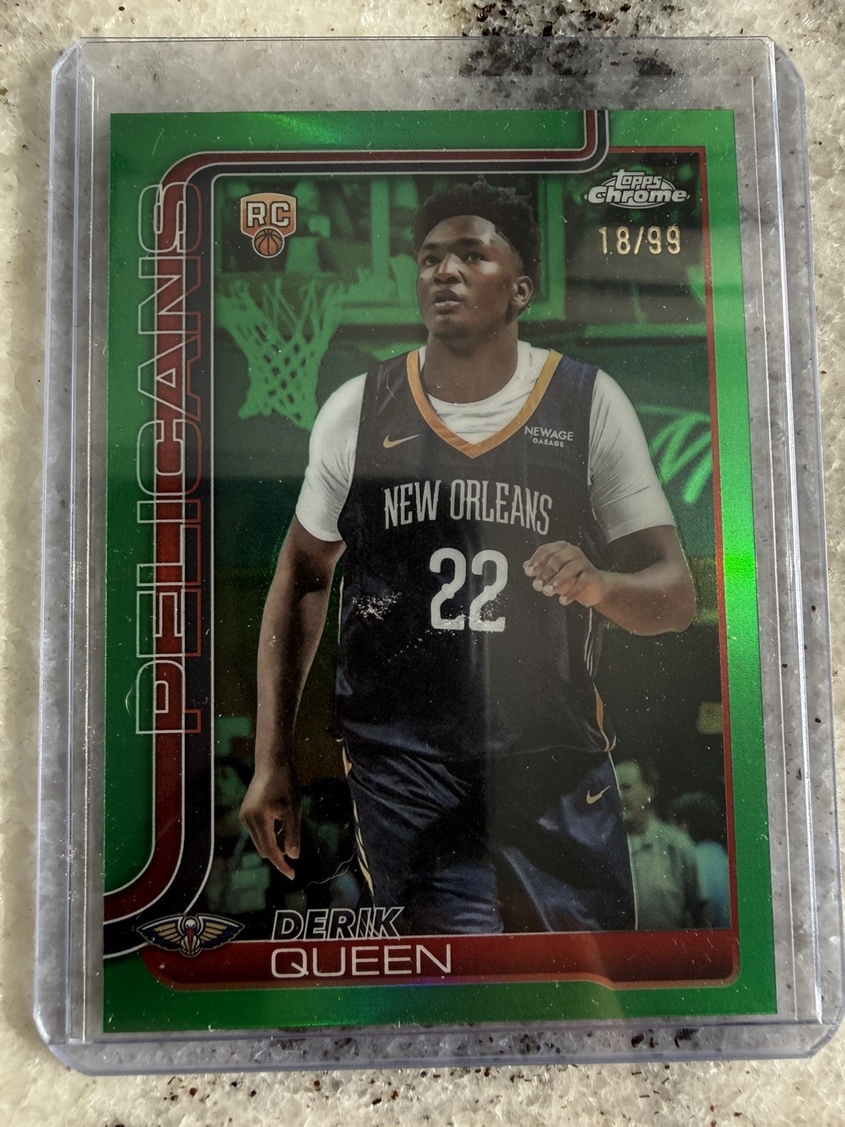 2025/26 Topps Chrome Derik Queen TRUE Green Refractor RC 18/99 Pelicans #263 🔥