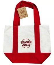 TRADER JOE'S Mini Canvas Tote Bag, Limited Edition RED (NEW with TAGs)