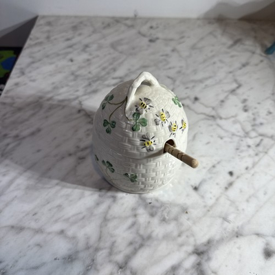 #ad Belleek Irish Fine China Shamrock Design Jam Sugar Jar Millennium 2000 $185.00
