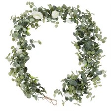 6.56FT Artificial Eucalyptus Garland with Faux White Rose Flower, 1 PCS Handc...