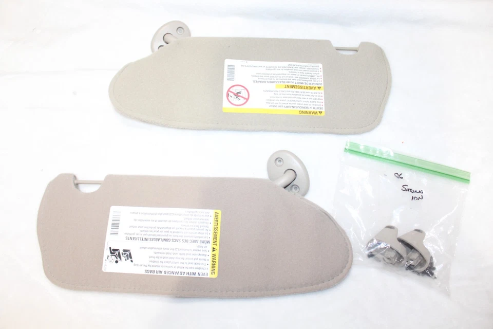 03-07 Saturn ION Sunvisors w/ Sun Visor CLIPS Vanity Mirrors GRAY Cloth CLEAN - Image 3 of 3