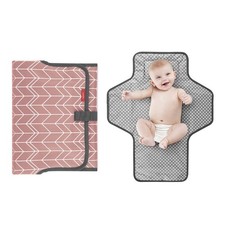 Babebay Waterproof Portable Diaper Changing Pad, Foldable Pink Wave Print
