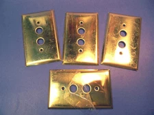 4 NOS Vintage Antique Polished Brass Pushbutton Wall Switch Cover Plates