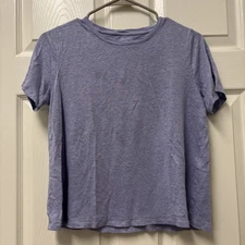 Eileen Fisher Organic Linen Lagenlook Boxy Purple Tee Crop Top Shirt Size XXS
