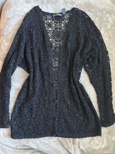 Vintage Y2K Liz Claiborne Lizwear Hand Crochet Black Cotton Boho Open Knit