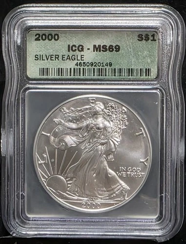 2000 American Silver Eagle ICG MS69 ASE US Graded Coin Slab 1 Oz 999 Fine
