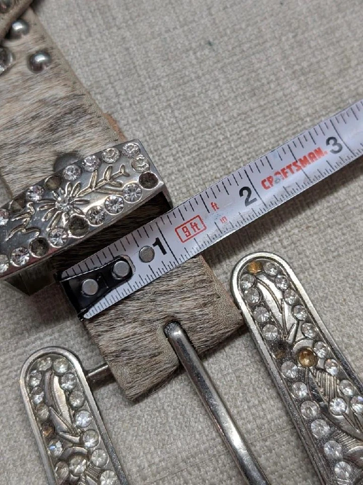 Cinturón hebilla vintage Y2K pelo de vaca estrás 46 marrón cuero TUDDED vaquero Foto 4 de 4