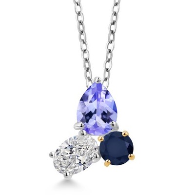 2.06 Ct Tanzanite Lab Grown Diamond 925 Silver and 10K Yellow Gold Pendant with