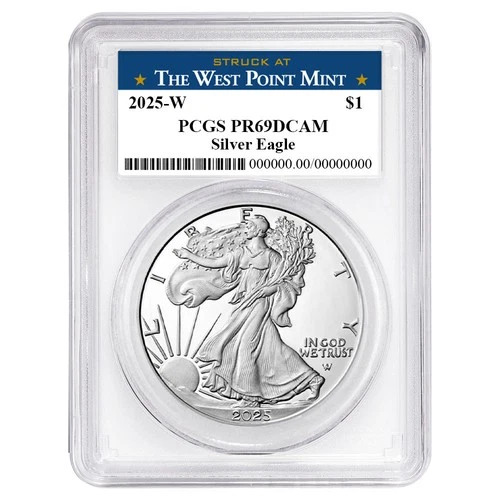 2025-W Proof $1 American Silver Eagle PCGS PR69DCAM West Point Label White Frame
