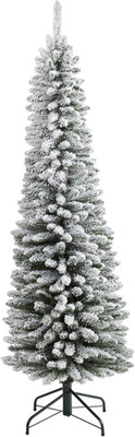 6ft Flocked Pencil Christmas Tree with 438 Bendable Branches for Holiday Decor