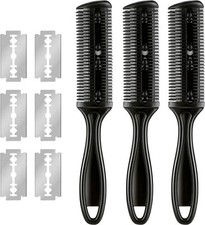 13 Piece Black Hair Comb Set With Razor Blades Scissors Dual Side Cutting Tool