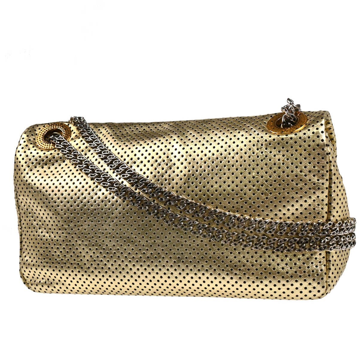 Chanel Gold Perforated Lambskin Mademoiselle Lock Shoulder Bag